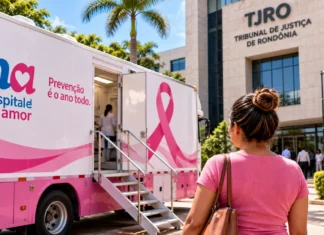 TJRO terá mamografia e Papanicolau gratuitos com Hospital de Amor; agendamento vai até 13 de outubro Unidade móvel do Hospital de Amor em ação ilustrativa sobre exames gratuitos no TJRO