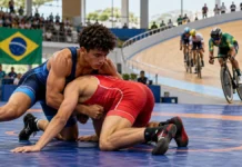 Rondônia conquista ouro no wrestling e duas medalhas no ciclismo Jogos da Juventude 2026 ilustrados por atletas em competição de wrestling e ciclismo, modalidades que renderam medalhas a Rondônia.