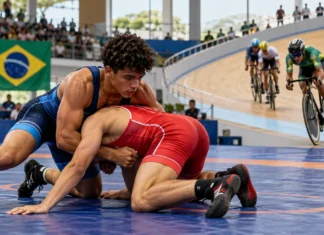 Rondônia conquista ouro no wrestling e duas medalhas no ciclismo Jogos da Juventude 2026 ilustrados por atletas em competição de wrestling e ciclismo, modalidades que renderam medalhas a Rondônia.