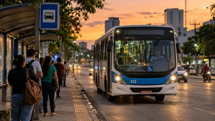 Linha 312 terá nova regra de aproximação aos pontos Ônibus da Linha 312 se aproximando de ponto de transporte coletivo ao entardecer em Porto Velho