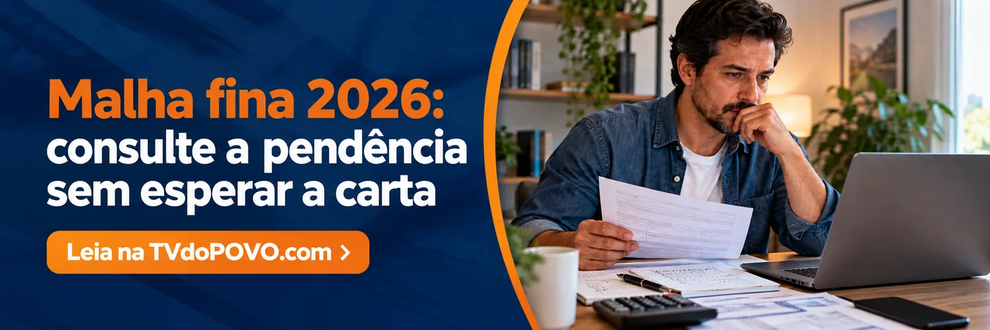 Faixa editorial sobre consulta de pendências da malha fina 2026 pela internet