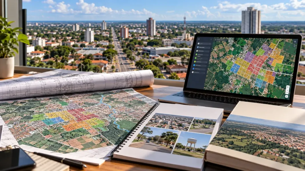 Mapas de Vilhena e serviços da Semter Mapas de Vilhena em composição editorial sobre uso do solo, atlas territorial e serviços da Semter