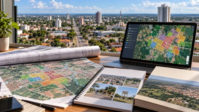 Mapas de Vilhena e serviços da Semter Mapas de Vilhena em composição editorial sobre uso do solo, atlas territorial e serviços da Semter