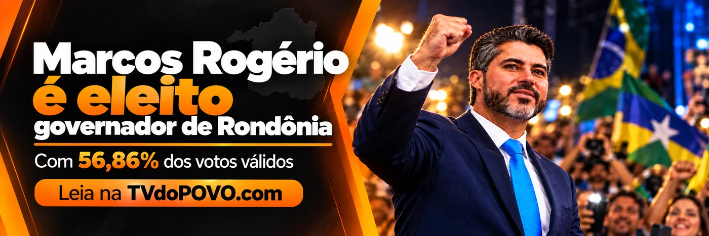Faixa editorial sobre Marcos Rogério eleito governador de Rondônia com 56,86% dos votos válidos