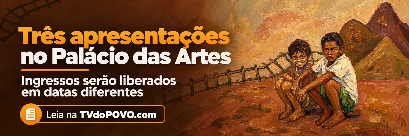 Faixa editorial do musical Das Geraes ao Mamoré com informação sobre três apresentações no Palácio das Artes
