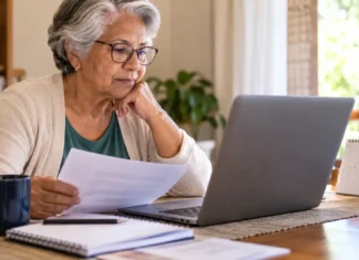 INSS começa pagamentos de outubro no dia 26; veja calendário completo por final Mulher idosa consulta documentos e notebook em casa, em imagem ilustrativa sobre o pagamento do INSS de outubro de 2026.