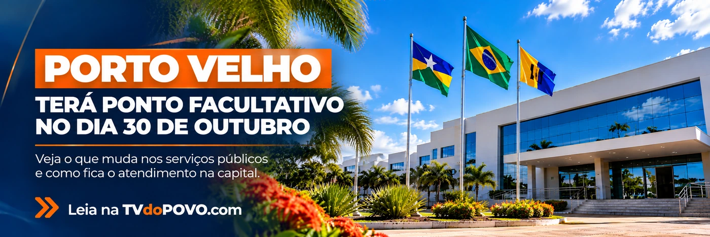 Faixa informativa sobre o ponto facultativo de 30 de outubro em Porto Velho, destacando orientações sobre serviços públicos