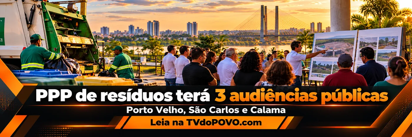PPP de resíduos será debatida em Porto Velho, São Carlos e Calama Faixa sobre audiências públicas da PPP de resíduos em Porto Velho, São Carlos e Calama
