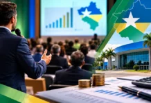 AROM reúne gestores para debater Reforma Tributária em Rondônia Imagem ilustrativa sobre Reforma Tributária em Rondônia, com palestra, gestores em auditório e elementos de planejamento fiscal