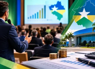 AROM reúne gestores para debater Reforma Tributária em Rondônia Imagem ilustrativa sobre Reforma Tributária em Rondônia, com palestra, gestores em auditório e elementos de planejamento fiscal