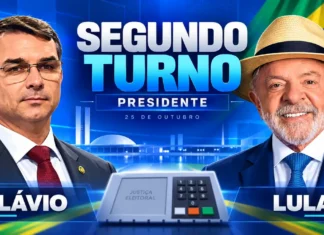 Flávio soma 67,45% em Rondônia; Brasil terá 2º turno com Lula Flávio Bolsonaro e Lula em arte sobre o resultado presidencial em Rondônia e o segundo turno de 2026