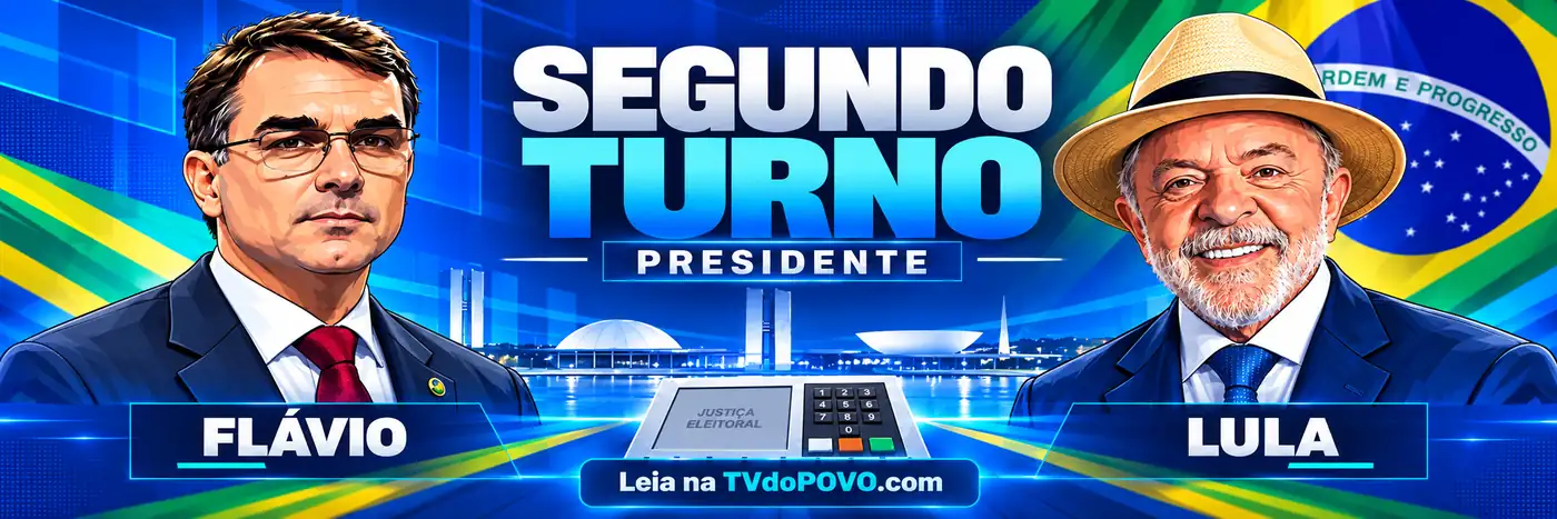 Flávio Bolsonaro e Lula disputam o segundo turno presidencial Faixa editorial com Flávio Bolsonaro e Lula sobre o resultado presidencial e o segundo turno de 2026