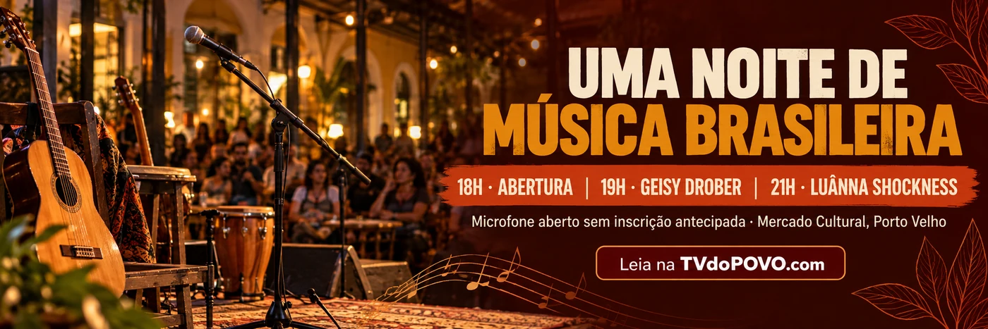Faixa do Sarau Brasilidades com a programação das 18h, Geisy Drober às 19h e Luânna Shockness às 21h
