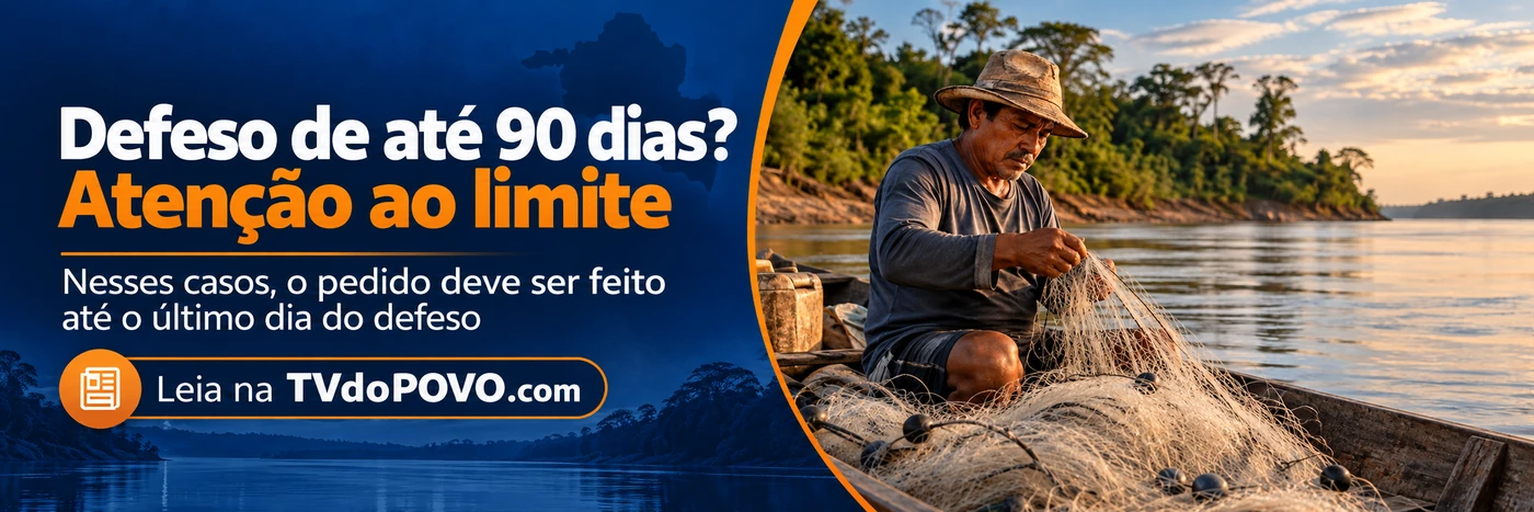 Arte da TVdoPOVO mostra pescador artesanal e alerta que, para períodos de defeso de até 90 dias, o requerimento deve ocorrer até o último dia da proibição.