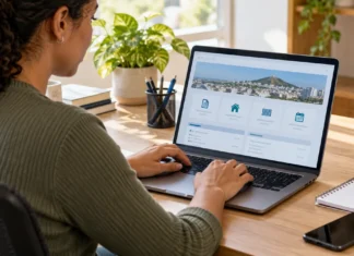 SEMEC Digital reúne 49 opções de serviços tributários em Porto Velho; saiba usar SEMEC Digital Porto Velho ilustrado por contribuinte utilizando notebook para consultar serviços tributários municipais.