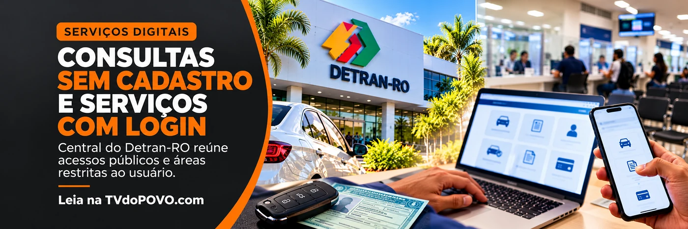Faixa ilustrativa sobre serviços do Detran com consultas sem cadastro e serviços que exigem login