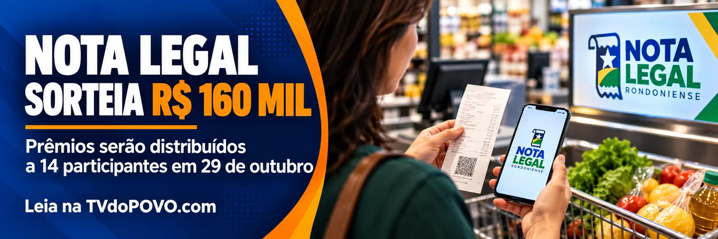 Faixa ilustrativa sobre sorteio Nota Legal de R$ 160 mil para 14 contemplados em 29 de outubro, com assinatura Leia na TVdoPOVO.com