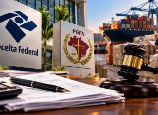 Receita e PGFN abrem negociação para multas aduaneiras específicas Composição editorial sobre Receita Federal, PGFN, fiscalização aduaneira e negociação de multas