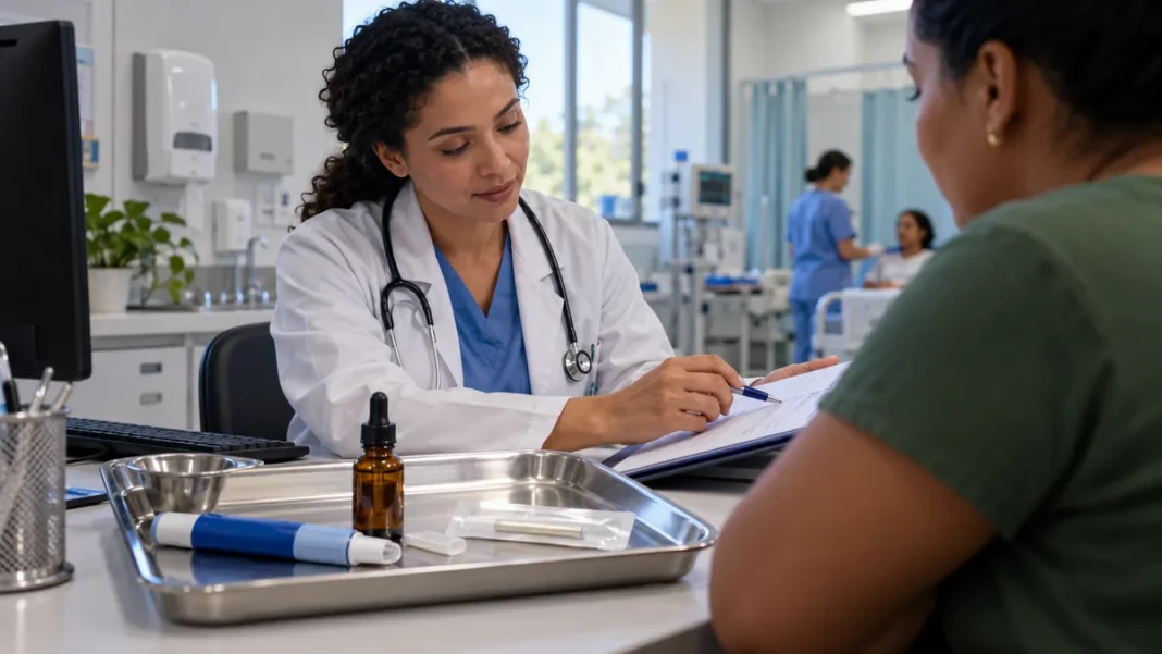 Consulta médica sobre tratamentos no SUS em Rondônia com itens clínicos ilustrativos
