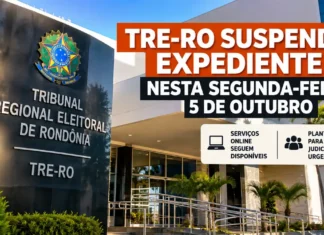 TRE-RO suspende expediente nesta segunda-feira, 5 de outubro; serviços online seguem disponíveis TRE-RO suspende expediente nesta segunda-feira, 5 de outubro