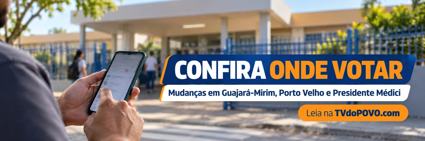 Faixa informativa sobre consulta de locais de votação no segundo turno em três municípios de Rondônia.