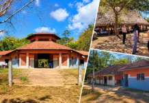 MPRO orienta órgãos de Cacoal sobre educação infantil indígena e Bolsa Família Educação infantil indígena em Cacoal: montagem com três fotografias de edificações e visita em comunidade.