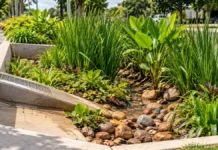 Porto Velho inicia limpeza de jardins de chuva e retira 2 mil litros de resíduos Jardim de chuva urbano ilustra manutenção preventiva de estruturas de drenagem em Porto Velho.