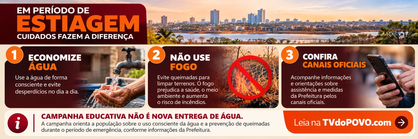 Infográfico sobre estiagem em Porto Velho orienta economizar água, evitar queimadas e consultar canais oficiais de assistência