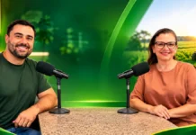RuralCast: Elba Araújo fala da reforma tributária no agro Reforma tributária no agro: composição ilustrativa de entrevista no RuralCast, com apresentador e convidada diante de microfones e cenário rural ao fundo.