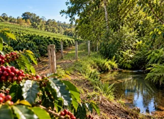 Regeneração natural recupera área de nascente em propriedade cafeeira de Cacoal regeneração natural em Cacoal ilustrada por cafezal, vegetação nativa e nascente em área cercada