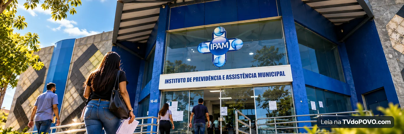 Concurso do IPAM: composição ilustrativa com pessoas chegando à entrada da sede do instituto em Porto Velho