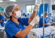 Alero aprova até R$ 252,9 milhões para saúde de Rondônia Profissional de enfermagem ajusta soro em ambiente hospitalar ilustrativo, em imagem sobre orçamento da saúde de Rondônia.